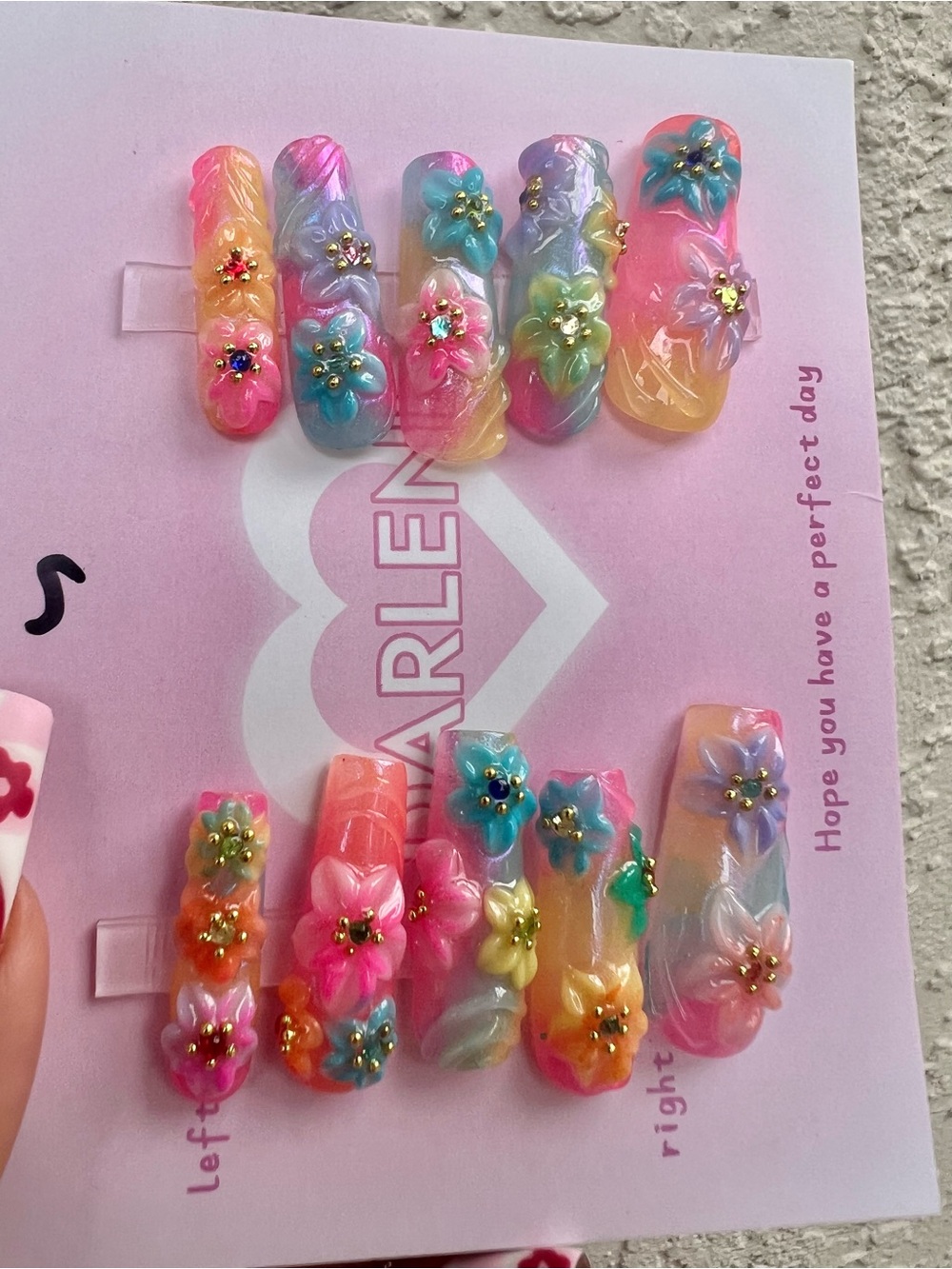 Tropical Colorful Long Press On Nails Size Small Set of 10